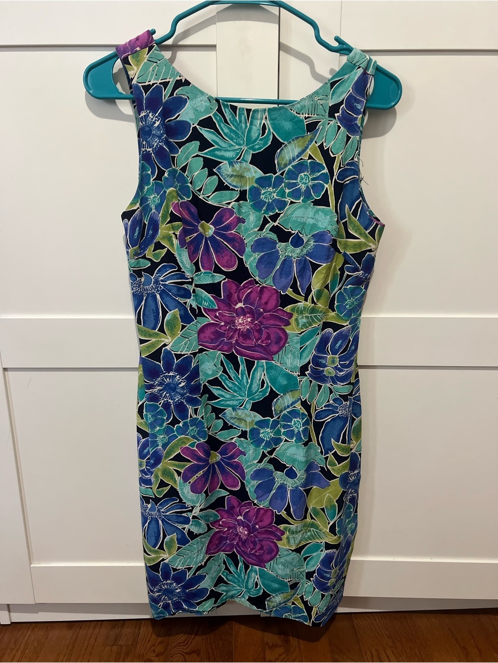 E.D. Michaels Floral Midi Sheath Dress - Blue, Teal, Purple